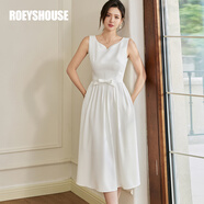 ROEYSHOUSE羅衣法式赫本風白色連衣裙女夏季新款高級桃心領大擺裙10911 白色 XL
