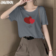 嘉麗薇t恤女夏季新款外穿冰絲打底寬松百搭簡(jiǎn)約休閑韓版莫代爾短袖上衣 鐵灰色【圓領(lǐng)印花】 M