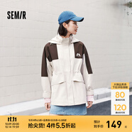 森馬（Semir）森馬外套女中長款拼色三防寬松2024春帥氣連帽上衣 咖色調(diào)00355 M 160/84A