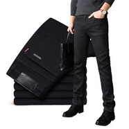 雪衣王四季純白色牛仔褲男士商務(wù)直筒彈力韓版簡(jiǎn)約寬松休閑修身長(cháng)褲子 黑色201[彈力款]修身直筒 34 2尺7