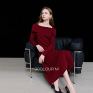 三彩2025冬季新款花朵方領(lǐng)針織裙連衣裙長(cháng)袖A字裙收腰氣質(zhì)M