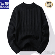 羅蒙（ROMON）出口品質(zhì)日本單春秋季純棉半高領(lǐng)毛衣男有大碼青年保暖針織衫新品 8963黑色【半高*領(lǐng)】 2XL 【150-170斤】