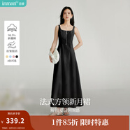 茵曼（INMAN）章若楠同款歐若風(fēng)法式吊帶連衣裙2025夏季新品女裝淡鵝黃色裙子 黑色 M