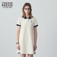 Teenie Weenie小熊夏季撞色Polo休閑通勤簡約白色連衣裙時尚收腰短裙女 乳白色 L (170)