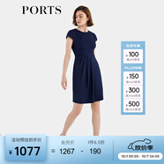PORTS寶姿春夏新品女裝氣質(zhì)通勤收腰圓領(lǐng)短袖中長(zhǎng)連衣裙 丈青-1 M (6)