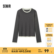 森馬（Semir）針織衫女撞色假兩件內搭簡(jiǎn)約時(shí)尚冬季2024套頭毛衫修身 灰白色調00421 M 160/84A
