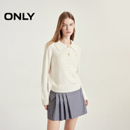 ONLY秋冬含羊毛學(xué)院風(fēng)套頭翻領(lǐng)寬松針織衫女|124313028 A43 奶油白色 M (165) 84A