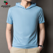 西域駱駝（VANCAMEL）高檔棉短袖t恤男士帶帽2025夏季新款寬松衛衣商務(wù)休閑薄款上衣 9605淺藍 M 165/105/M100-120斤