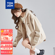 唐獅（TonLion）2025針織外套女休閑衛(wèi)衣開衫連帽上衣 加絨款/淺卡其 L