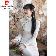 皮爾卡丹（pierre cardin）秋冬旗袍2025年新款年輕款女長(cháng)袖高端氣質(zhì)改良連衣裙蕾絲加絨冬款 米白1103 加絨 XL