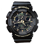 卡西歐（CASIO）男表G-SHOCK運動(dòng)手表學(xué)生多功能電子表雙顯防水防震大表盤(pán)石英表 迷彩黑金GA-100CF-1A9