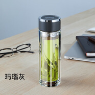 同優(yōu)（TONGU）一鍵開蓋茶水分離玻璃杯男女士雙層泡茶杯商務(wù)辦公室杯子 灰色 350ml 1