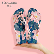 黑瑪人字拖女夏季外穿拖鞋印花時(shí)尚百搭沙灘防滑防臭平底涼拖鞋 粉紅色 37