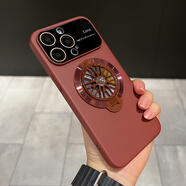 米獅自帶鏡頭膜旋轉陀螺磁吸支架蘋(píng)果15promax手機殼iphone15高級感14pro鏡頭全包13 [棗紅色]磁吸旋轉陀螺解壓支架+贈膜 iPhone 15 Pro