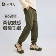 水孩兒（SOUHAIT）童裝男童女童加絨厚褲子2025冬季新款兒童一體絨長(cháng)褲百搭休閑褲 灰茶綠SHTDND05CK793G76 130