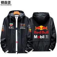 英棠f1紅牛隊服  方程式賽車紅牛本田賽事紀念車隊服定制夾克外套秋冬 薄款黑色1 L