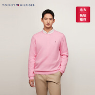 TOMMY HILFIGER【柔軟純棉】25秋冬男撞色條紋學(xué)院風(fēng)針織衫/情侶款純色毛衣 【簡約合身毛衣】粉色IYI M （推薦：135-150斤）
