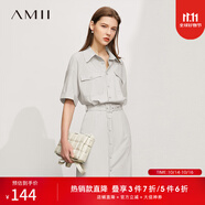 AMII女裝2025秋季新款氣質(zhì)通勤襯衫領(lǐng)短袖連衣裙女翻領(lǐng)套頭配腰帶 高級灰 M 160/84A