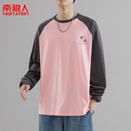 南極人（Nanjiren）美式創(chuàng)意字母印花插肩袖上衣服簡約寬松打底衫拼色長袖T恤男