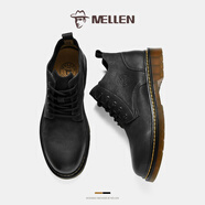 名郎（MELLEN）馬丁靴男品牌輕奢英倫工裝靴潮流復古休閑高幫男鞋戶(hù)外登山大黃靴 黑色 42
