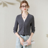 兔皇【純羊毛】純色坑條氣質(zhì)顯瘦秋冬溫柔V領(lǐng)女針織衫開(kāi)衫TW748918