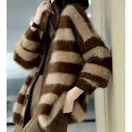 AEMAPE2025秋冬新款條紋軟糯毛衣女慵懶風(fēng)女寬松時(shí)尚加厚針織開(kāi)衫上衣 咖啡色 L 100-110斤