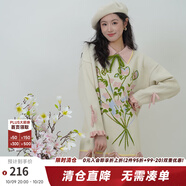 兩三事毛衣裙2024秋冬新款設(shè)計感寬松拼色長袖針織連衣裙花事浪漫 花色  M