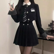 瓊暖短款西裝外套jk制服美式學(xué)院風(fēng)套裝女春秋款高腰顯瘦百褶 西裝+吊帶裙套裝（加內里 S