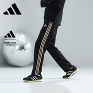阿迪達斯 （adidas）長(cháng)褲男秋季寬松透氣直筒褲跑步運動(dòng)防風(fēng)休閑褲 黑金 3XL