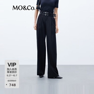 MO&Co.【美拉德】含綿羊毛簡(jiǎn)約高腰西褲休閑褲附雙腰帶摩安珂 黑色-第2批 S 160