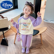 迪士尼（Disney）女寶寶春裝洋氣長(cháng)袖時(shí)尚休閑運動(dòng)套裝小女孩魔術(shù)貼衛衣卡通兩件套 藍色 90 cm