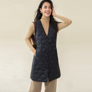 波士頓羽絨中長(cháng)款馬甲女款內穿搭配毛呢羊絨大衣薄內膽V領(lǐng)疊穿時(shí)尚輕冬 黑色菱格 M [建議100斤以下]