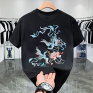 倫都爵2025年夏季新款國(guó)潮風(fēng)刺繡短袖t恤男時(shí)尚潮牌圓領(lǐng)半袖青年體恤衫 黑色 M 【適合85-100斤】