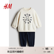 H&M童裝男嬰套裝2件式秋季童趣印花上衣長(cháng)褲1249861 白色/New York City 73 73/48