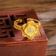 佩川法沙金蓮花開(kāi)戒指女國風(fēng)復銅金微鑲花指環(huán)家批貨源 J23504蓮花戒指