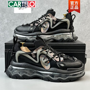 卡帝樂鱷魚（CARTELO）歐洲站男鞋2025夏季新款厚底增高老爹鞋男時尚百搭網(wǎng)面透氣男潮鞋 黑色內(nèi)增高版 41