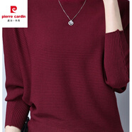 皮爾卡丹（pierre cardin）篇幅衫女上衣春秋裝2024新款韓版百搭寬松蝙蝠袖一字領(lǐng)針織衫毛衣 酒紅色  針織秋款 XL