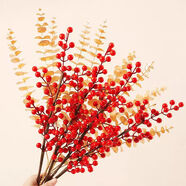蝶遇發(fā)財(cái)果紅漿果假花仿真花北美冬青年宵水培花卉植物室內(nèi)客廳發(fā)發(fā)果 發(fā)財(cái)紅果6支+2支金尤加利 不含瓶 其他
