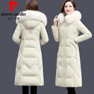 皮爾卡丹（pierre cardin）羽絨棉服女2024新款冬季長(cháng)款過(guò)膝加厚刺繡棉衣韓版修身棉襖外套女 米白色 2XL 115斤-130斤