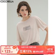COCOBELLA時尚3D字母印花輕薄長袖T恤舒適休閑短袖上衣TS3210 薏米色 M