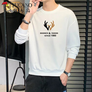 啄木鳥(niǎo)衛衣男春秋男款長(cháng)袖T恤時(shí)尚潮流百搭字母印花寬松打底衫男上衣服 8801白色 M（100-110斤）