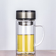 希諾加厚雙層玻璃杯帶蓋耐高溫帶把手濾網(wǎng)辦公家用手柄杯泡茶杯大容量 400ml 黑邊咖蓋-帶把手