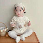 A 21 FUNB嬰兒衣服秋裝新生兒包屁衣女寶寶連體衣滿(mǎn)月百天哈衣周歲禮服春秋 杏色針織哈衣+貝雷帽+連褲襪 100 cm