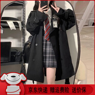 ac mmng2025春秋新款中長(cháng)款過(guò)膝學(xué)院風(fēng)衣女氣質(zhì)學(xué)生韓系復古寬松jk大衣外 黑色 短款 XS 建議105斤以下