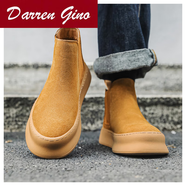 Darren Gino中腰男鞋夏季切爾西靴子男款一腳蹬馬丁靴翻毛中邦板鞋大黃靴 黃色_[旗艦潮款名牌耐臟時尚輕便今年流行的軟面] 40 -[適合秋季夏季秋天夏天秋夏款穿的鞋子]