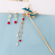 夢(mèng)君宸古風(fēng)合金發(fā)簪鳳凰流蘇旗袍盤(pán)發(fā)女漢服頭飾復古氣質(zhì)中國風(fēng)步搖簪子 發(fā)簪+耳環(huán)一對