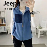 JEEP SPIRIT戶(hù)外雙面搖粒絨馬甲無(wú)袖外套休閑坎肩冬抓絨衣保暖背心口袋加厚 3537女牛仔藍 3XL