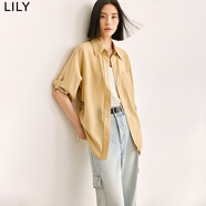 LILY夏新款女裝氣質(zhì)通勤款時尚百搭休閑寬松垂墜感長袖襯衫女 212姜黃 M