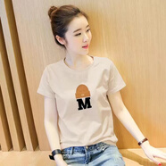 纖蕓沐短袖t恤女純棉夏季女裝寬松休閑短袖時(shí)尚國風(fēng)半袖百搭體恤衫女 杏色（M帽）常規(guī)短袖 M