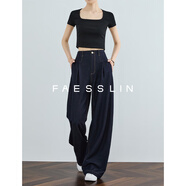 FAESSLIN【垂順顯瘦】高腰直筒垂感闊腿褲夏高個子加長薄款牛仔褲女春夏季 藍(lán)色正常版褲長102cm M